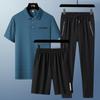 Traje Deportivo de Seda Helada de Verano para Hombre de Tres Piezas Camisa Polo de Manga Corta Casual Pantalones de Seda Helada Pantalones Cortos de Seda Helada Manga Corta