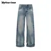 Jeans American Retro de 17.6 oz, Lavado Pesado, Bigote, Acampanados, Marca de Moda, Unisex, Sueltos, Rectos, Pantalones Casuales