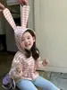 Sudadera con Cremallera y Orejas de Conejo a Rayas para Niña 2026 Nueva Moda de Otoño Sudadera con Capucha Infantil para Abrigo