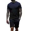 Traje de Verano Estampado Geométrico para Hombre Camiseta de Malla + Shorts Conjunto de Dos Piezas para Hombre Manga Corta Deportivo Ligero