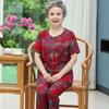 Traje de verano de algodón y seda para abuela gorda, camiseta de manga corta para mujeres de mediana edad y mayores, cárdigan holgado de verano para madres y esposas.