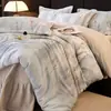 Temporada de Invierno Juego de Cama de Vellón de Leche de Cuatro Piezas Estilo Colcha Vellón de Doble Cara Cálido Engrosado Funda de Edredón Vellón de Coral 1.8m Suministros