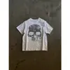 Camiseta de Manga Corta con Estampado Subcultural Oscuro Y2K Retro Holgada de Marca Trendy Capa Base Unisex