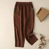 Pantalones de Zanahoria Retro Bordados de Algodón y Lino para Mujer Verano Nuevo Pantalones Harem Rectos Sueltos Color Sólido Versátiles Casuales Pantalones Nueve Puntos