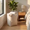 Cesta de ropa sucia de algodón y lino, cesto de ropa sucia para el hogar, cesta de lavandería de tela plegable y portátil, cesta de almacenamiento impermeable para dormitorio y baño con asa de madera