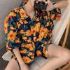 Hong Kong Estilo Design Primavera Férias Estilo Camisa Floral de manga curta Casaco Mulheres Loose Estilo Japonês Retro Nicho Short Top para Mulheres