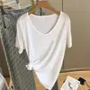 Camiseta de Verano 2026 para Mujer, Manga Corta, Cuello en V, Algodón de Bambú, Estilo Nuevo, Blanca, Corte Holgado, Top Versátil