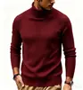 [Suéter] Nova coleção outono/inverno masculina: Suéter de malha estilo europeu e americano, gola alta, listrado liso, slim fit, suéter quente, segunda pele para homens
