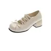 Sapatos femininos de bico quadrado com bolinhas, gravata borboleta, sola grossa, modelo novo de primavera 2026, sapatos Mary Jane versáteis retrô com uma única tira