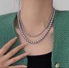 Collar de Perlas de Doble Capa Retro Europeo y Americano con Pendientes de Diamante, Gama Alta, Temperamento, Moderno y Versátil, Joyería Sencilla para Mujer al por Mayor