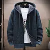 Produto principal de qualidade 2026: nova jaqueta casual com capuz masculina para outono e inverno, suéter de malha versátil com forro de fleece