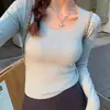 Camiseta básica gola quadrada 2024 primavera e outono novo estilo roupa íntima blusa de manga longa para mulheres, suéter de malha slim-fit novo produto