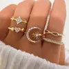 Anel Destaque Diamante Estrela Lua Novo Europeu e Americano Anel Articulado Flor Gota d'Água Coração de Pêssego Conjunto Combinado de 9 Peças