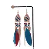Pendientes Bohemios Europeos y Americanos de Plumas, Estilo Largo con Cuentas de Arroz y Gotas de Agua, Estilo Vintage de Hong Kong, Pendientes de Borla Estilo Étnico para Mujer, Venta al por Mayor