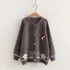 Cardigã suéter de tricô feminino com bordado floral tridimensional estilo japonês, coleção outono 2026, jaqueta de tricô solta e casual
