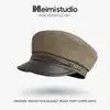 Outono 2026 Novo Tecido Misto Patchwork Aba de Couro Vintage Aba Curta Boina Simples Casual Chapéu para o Dia a Dia Em Estoque Atacado