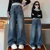 Roupas infantis para meninas, calças retas jeans para primavera e outono, novo estilo de outono 2026, calças jeans largas casuais da moda para meninas
