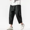 Pantalones Cortos de Lino Color Café Transpirables para Hombre Verano Delgados Nuevo Estilo Chino Estilo Nacional Retro Versátiles Sueltos Pantalones Harem