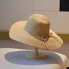 Nuevo Estilo Sombrero de Pescador de Cuerda de Papel Tejida de Ala Ancha Simple para Mujer, Sombrero de Paja con Protección Solar, Sombrero para el Sol, Sombrero de Verano para Mujer