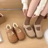 Sapatos Mary Jane Femininos de Pelúcia para Inverno com Velcro Versáteis Confortáveis de Corte Baixo Sapatos de Algodão Salto Coberto Quentes Sapatos de Algodão Pós-Parto