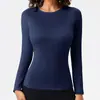 Nueva Ropa de Yoga para Mujer Manga Larga Cuello Redondo Secado Rápido Camiseta Deportiva Alta Elasticidad Ajustada Running Entrenamiento Fitness Top de Manga Larga