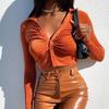 Amazon Transfronterizo Nuevo Cárdigan Sexy de Punto con Pliegues para Mujer Solapa Cuello POLO Camisa de Manga Larga con Botonadura Sencilla