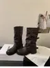 Botas de mujer de cuero suave, suela gruesa, caña alta, para otoño e invierno, con hebilla de cinturón, ajustadas, tipo montura, botas plisadas apiladas Maillard