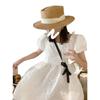 Vestido Hepburn Style Salt Sweet Elegant Goddess Style Vestido Francês Pequeno Gola Quadrada Manga Bolha Vestido Princesa A-line