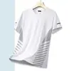 Camiseta de seda helada de verano para hombre, cuello redondo, color liso, secado rápido, manga corta, deportiva, holgada, fina, transpirable, de media manga