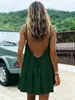 Vestido Mini Plissado Liso de Seda de Gelo Costas Nuas Alcinha Cruzada, Vestido de Praia para Férias para Mulheres, E-commerce Transfronteiriço Europeu e Americano 2026 Amazon