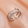 Anillo Europeo y Americano Retro de Doble Capa para Mujer Nicho Ins Cobre Micro-incrustado Zircón Aleta de Mariposa Ajustable Anillo Simple