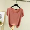 Camiseta de Modal de Manga Corta con Cuello en U para Mujer, Camiseta de Corte Holgado, Top Delgado, Camiseta Base de Talla Grande, Camiseta de Manga Corta de Modal para Mujer