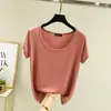 Camiseta de Manga Curta em Modal para Mulheres, Cor Sólida, Gola U, Camiseta Básica, Caimento Solto, Top Fino de Modal Confortável para Casa