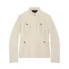 Novedades de otoño para moda femenina: Chaqueta larga de manga larga ajustada estilo francés con cuello alto, bolsillos y botones a presión
