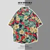 Camisa Casual Delgada Estilo Hong Kong Verano Estampado Digital Floral Playa Holgada Camisa de Manga Corta Floral para Hombre Ropa de Pareja