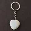 Llavero con colgante de corazón transfronterizo de 30*12 mm, corazón de cristal rosa de piedra natural, accesorio popular para DIY