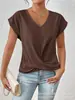 2026 Bestseller Transfronterizo de Amazon Camiseta Lisa de Cuello en V Elegante Top de Manga Corta Ropa para Mujer Primavera/Verano Amazon Transfronterizo