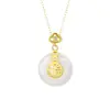 Colar com Fivela da Sorte e Segurança para Mulheres, Estilo Chinês Nicho High-End Pingente de Fortuna de Imitação de Jade Hetian Corrente para Clavícula Presente de Aniversário