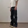 Suministro transfronterizo exclusivo de jeans acampanados de cinco botones con cierre de botón diagonal para hombre y mujer, corte slim, estilo holgado, pantalones de color oscuro retro americano