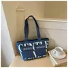 Bolso de mano artístico con estampado de letras estilo japonés, bolso de lona simple de gran capacidad para el día a día, bolso de hombro para estudiantes para la clase y el trabajo