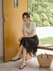 Falda Midi de Corte A Única y Elegante de Feiyuan para Mujer, Nueva Moda de Verano, Falda de Satén con Estampado de Lunares Simple y Versátil