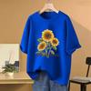 Camiseta de Manga Curta com Girassol para Mulheres, Novo Modelo de Verão 2026, Mais Vendida para Ensino Médio e Vestibular, Algodão Puro, Top para Provas de Estudantes