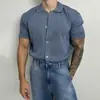 Camiseta Cárdigan de Verano con Cuello Polo, Tejido de Seda Helada de Tacto Fresco para Hombre, Estilo Lujo Ligero, Camisa Transpirable de Manga Corta Holgada de Moda para Hombre