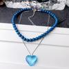 Dulce Cool Crema Azul Estéreo Cristal Amor Collar de Cuentas para Mujer Lujo Ligero Nicho Multicapa Cadena Larga para Suéter Cadena para Suéter