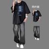Camiseta de manga curta, terno casual masculino, conjunto de marca de moda verão com jeans, moda urbana, duas peças, roupa masculina