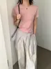 Camiseta Sencilla de Cuello Redondo Estilo Coreano en 11 Colores, Hecha de Algodón Pegajoso, Corte Ajustado con Hombros de Ángulo Recto, Manga Corta, Top Básico de Verano, Top Versátil Zh