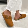 2024 Cross-border plus size Boken Baotou Half-tow One-pedal Sandálias femininas Roupa de verão Sapatos preguiçosos de meia-estação de bico redondo