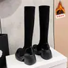Botas de caña alta con flockeo para mujer 2026 Otoño Nueva Llegada Más Vendidas Suela Gruesa Caña Alta Botas Adelgazantes Estilo Primavera/Otoño para Mujer Botas Largas