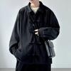 Camisa de Casal Estilo Chinês Manga Longa Retro Modificado Chinês Botão Base Camisa Solta Plus Size Casual Masculina e Feminina
