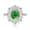 Anel de Gemas Coloridas Cheio de Diamantes Formato Ovo de Pombo Corte Flor de Gelo para Mulheres, Anel Super Brilhante Formato Ovo de Diamante de Alto Carbono, Dropshipping para Transmissão ao Vivo